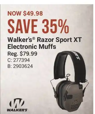 Cabela's Walker's Razor Sport XT Electronic Muffs offer