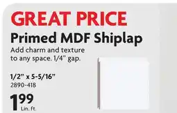 Home Hardware 1/2 x 5-5/16 Primed MDF Shiplap offer