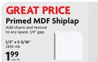 Home Hardware 1/2 x 5-5/16 Primed MDF Shiplap offer