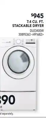 RONA 7.4 CU. FT. STACKABLE DRYER offer