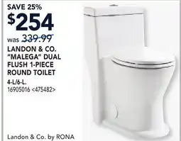 RONA LANDON & CO. MALEGA DUAL FLUSH 1-PIECE ROUND TOILET offer