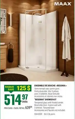 BMR ENSEMBLE DE DOUCHE  BEGONIA  36 X 36 po offer