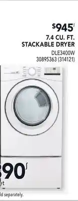RONA LG 7.4 CU. FT. STACKABLE DRYER offer