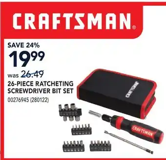 RONA CRAFTSMAN 26-PIECE RATCHETING SCREWDRIVER BIT SET offer