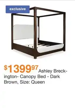 Ashley Furniture Ashley Breckington- Canopy Bed - Dark Brown, Size: Queen offer