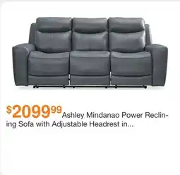 Ashley Furniture Ashley Mindanao Power Reclining Sofa with Adjustable Headrest in Steel, Leather offer