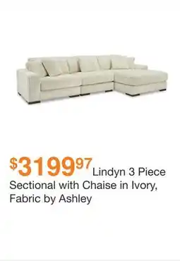 Ashley Furniture Lindyn 3 Piece Sectional with Chaise in Ivory, Fabric by Ashley offer
