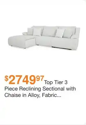 Ashley Furniture Top Tier 3 Piece Reclining Sectional with Chaise in Alloy, Fabric by Ashley offer