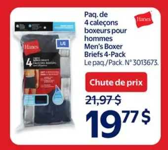Walmart Hanes Men's Boxer Briefs 4-Pack offer