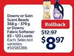 Walmart Downy or Gain Scent Beads or Downy Fabric Softener offer
