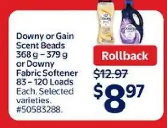 Walmart Downy or Gain Scent Beads or Downy Fabric Softener offer