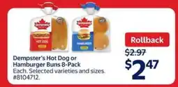Walmart Dempster's Hot Dog or Hamburger Buns 8-Pack offer