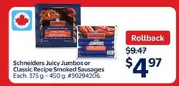 Walmart Schneiders Juicy Jumbos or Classic Recipe Smoked Sausages offer