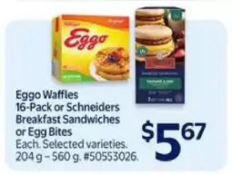 Walmart Eggo Waffles 16-Pack or Schneiders Breakfast Sandwiches or Egg Bites offer