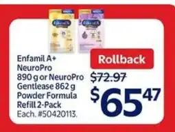 Walmart Enfamil A+ NeuroPro or NeuroPro Gentlease Powder Formula Refill 2-Pack offer