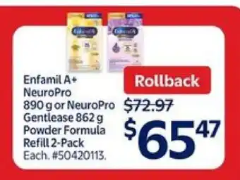 Walmart Enfamil A+ NeuroPro or NeuroPro Gentlease Powder Formula Refill 2-Pack offer