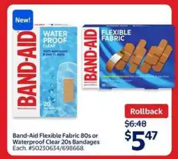 Walmart Band-Aid Flexible Fabric 80s or Waterproof Clear 20s Bandages offer
