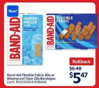 Walmart Band-Aid Flexible Fabric 80s or Waterproof Clear 20s Bandages offer