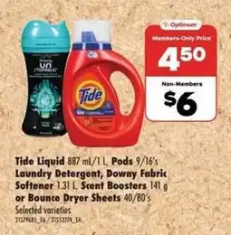 Real Canadian Superstore Tide Liquid, Pods, Downy Fabric Softener, Scent Boosters or Bounce Dryer Sheets offer