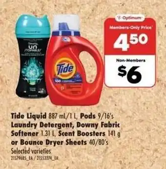 Real Canadian Superstore Tide Liquid, Pods, Downy Fabric Softener, Scent Boosters or Bounce Dryer Sheets offer