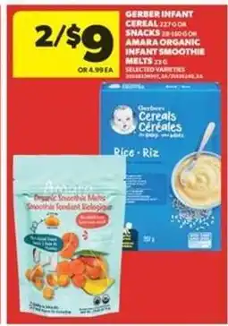 Real Canadian Superstore Gerber Infant Cereal or Snacks / Amara Organic Infant Smoothie Melts offer