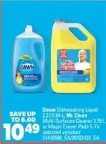 Real Canadian Superstore Dawn Dishwashing Liquid / Mr. Clean Multi-Surfaces Cleaner / Magic Eraser Pads offer