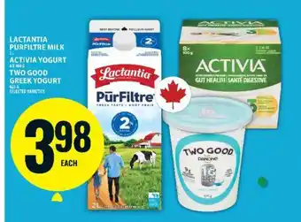 Food Basics Lactantia PurFiltre Milk, Activia Yogurt, Two Good Greek Yogurt offer