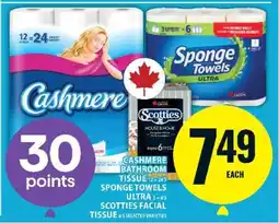 Food Basics Cashmere Bathroom Tissue, Sponge Towels Ultra, Scotties Facial Tissue offer
