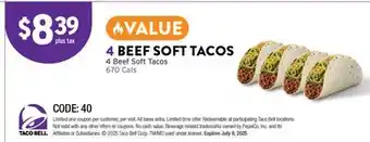 Taco Bell 4 BEEF SOFT TACOS offer