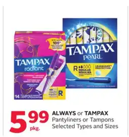 Rexall ALWAYS or TAMPAX Pantyliners or Tampons offer