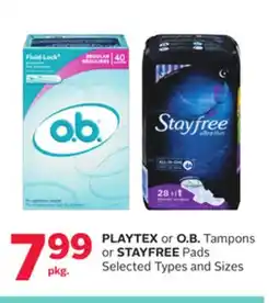 Rexall PLAYTEX or O. B. Tampons or STAYFREE Pads offer