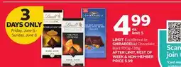 Rexall LINDT Excellence or GHIRARDELLI Chocolate Bars 100g - 138g offer