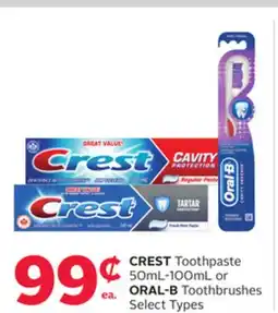 Rexall CREST Toothpaste 50mL-100mL or ORAL-B Toothbrushes offer