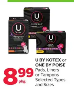 Rexall U BY KOTEX or ONE BY POISE Pads, Liners or Tampons offer