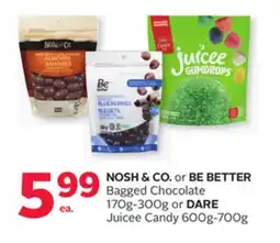 Rexall NOSH & CO. or BE BETTER Bagged Chocolate 170g-300g or DARE Juicee Candy 600g-700g offer