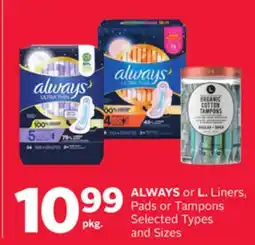 Rexall ALWAYS or L. Liners, Pads or Tampons offer