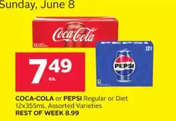 Rexall COCA-COLA or PEPSI Regular or Diet 12x355mL offer