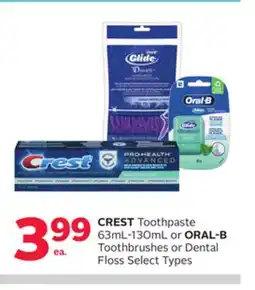 Rexall CREST Toothpaste 63mL-130mL or ORAL-B Toothbrushes or Dental Floss offer