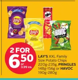 Rexall LAY'S XXL Family Size Potato Chips 220g-235g, PRINGLES 148g-156g or HAVOC 190g-280g offer