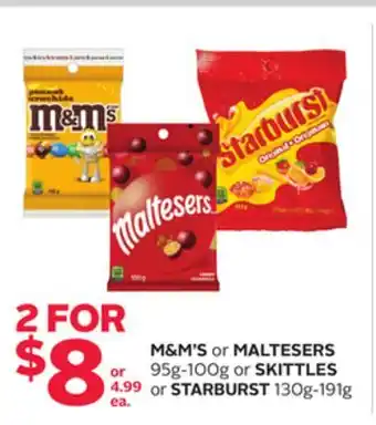 Rexall M&M'S or MALTESERS 95g-100g or SKITTLES or STARBURST 130g-191g offer