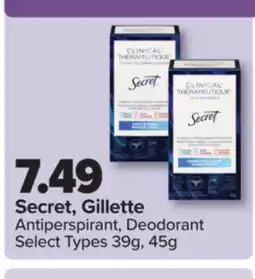 PharmaChoice Secret, Gillette Antiperspirant, Deodorant offer