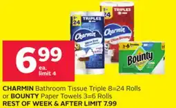 Rexall CHARMIN Bathroom Tissue Triple 8 = 24 Rolls or BOUNTY Paper Towels 3 = 6 Rolls offer
