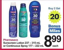 Pharmasave Pharmasave Sunscreen Lotion 237 – 315 mL or Continuous Spray 177 – 222 mL offer