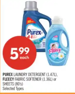 Shoppers Drug Mart PUREX LAUNDRY DETERGENT (1.47L), FLEECY FABRIC SOFTENER (1.36L) or SHEETS (80's) offer