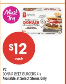 Shoppers Drug Mart PC DONAIR BEEF BURGERS 4's offer