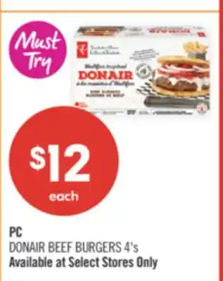 Shoppers Drug Mart PC DONAIR BEEF BURGERS 4's offer