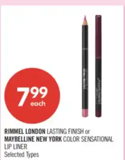 Shoppers Drug Mart RIMMEL LONDON LASTING FINISH or MAYBELLINE NEW YORK COLOR SENSATIONAL LIP LINER offer