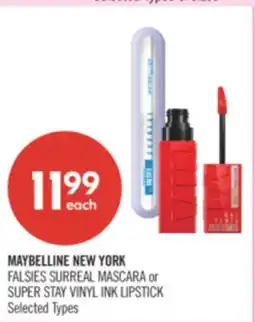 Shoppers Drug Mart MAYBELLINE NEW YORK FALSIES SURREAL MASCARA or SUPER STAY VINYL INK LIPSTICK offer