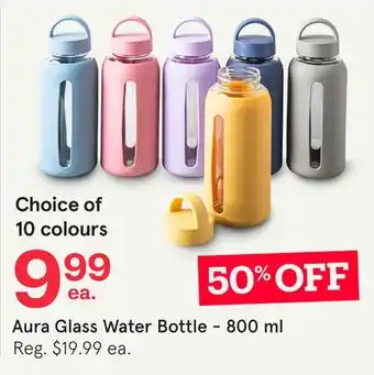 Kitchen Stuff Plus Aura Glass Water Bottle-800 ml offer