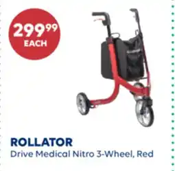 Wellwise by Shoppers ROLLATOR Drive Medical Nitro 3-Wheel, Red offer